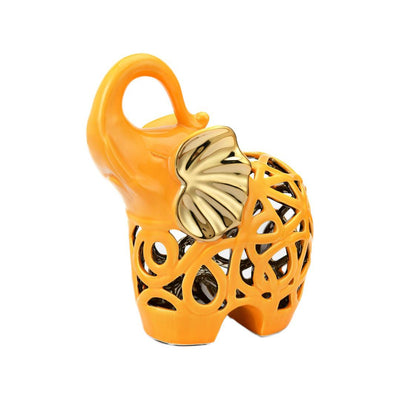 Elephant Cutwork Decorative Ceramic Showpiece (Mustard)