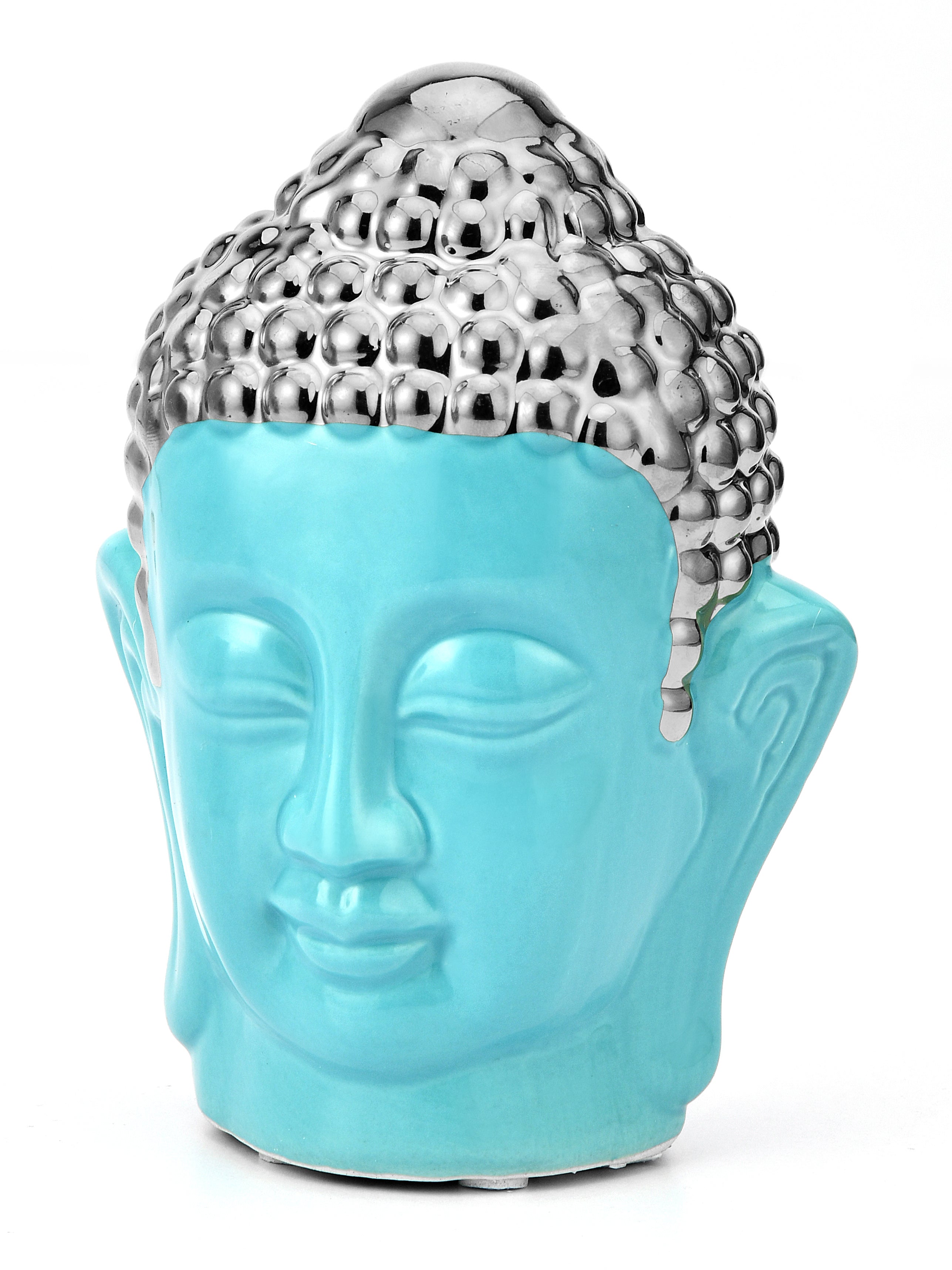 Buddha Face Decorative Ceramic Showpiece (Seagreen & Silver)