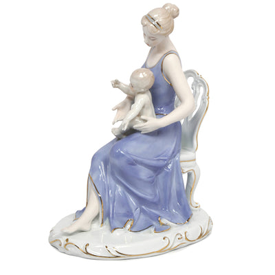 Mother & Child Love Decorative Ceramic Showpiece (Blue)