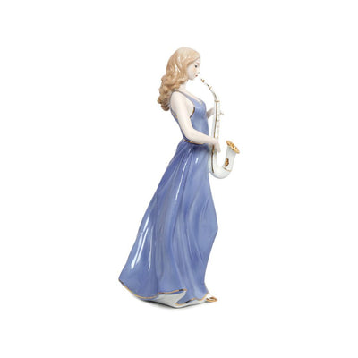 Lady Playing Trumpet Decorative Ceramic Showpiece (Blue)