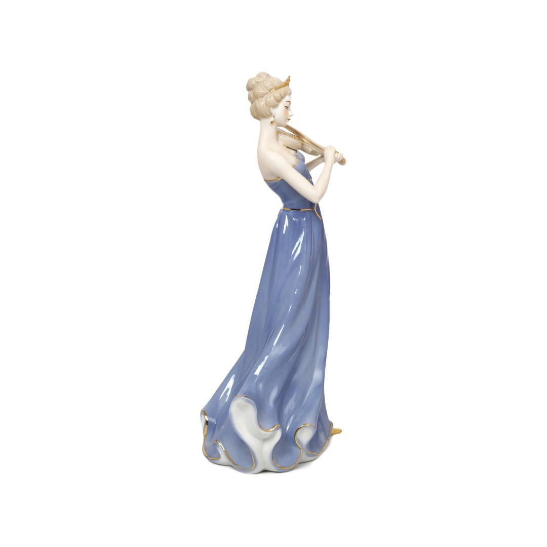 Lady Playing Violin Decorative Ceramic Showpiece (Blue)