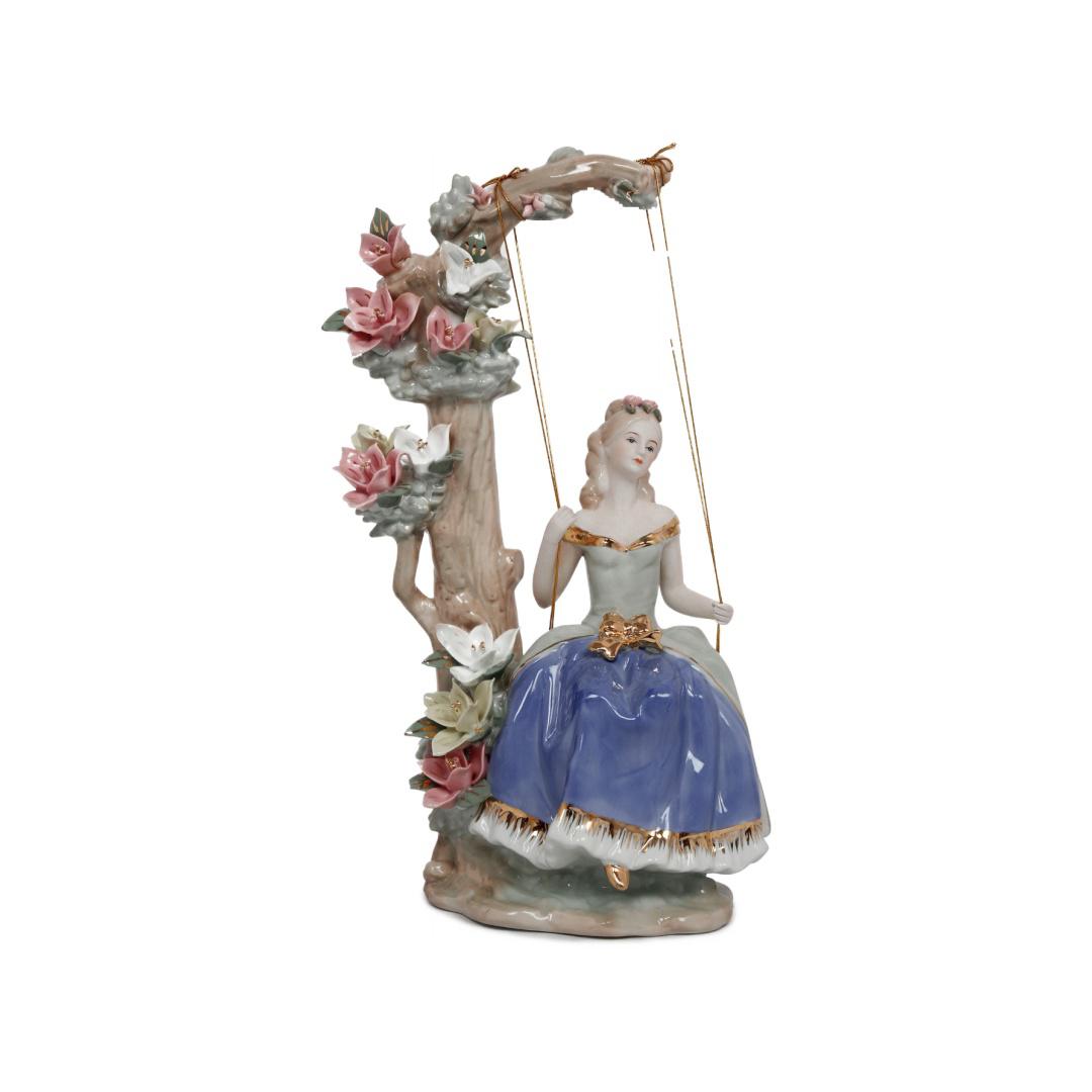 Lady On Swing Decorative Ceramic Showpiece (Blue)