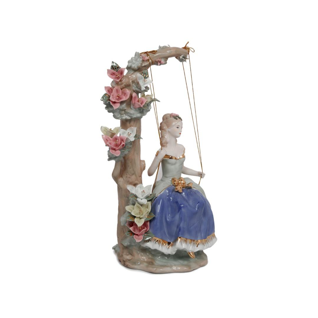 Lady On Swing Decorative Ceramic Showpiece (Blue)