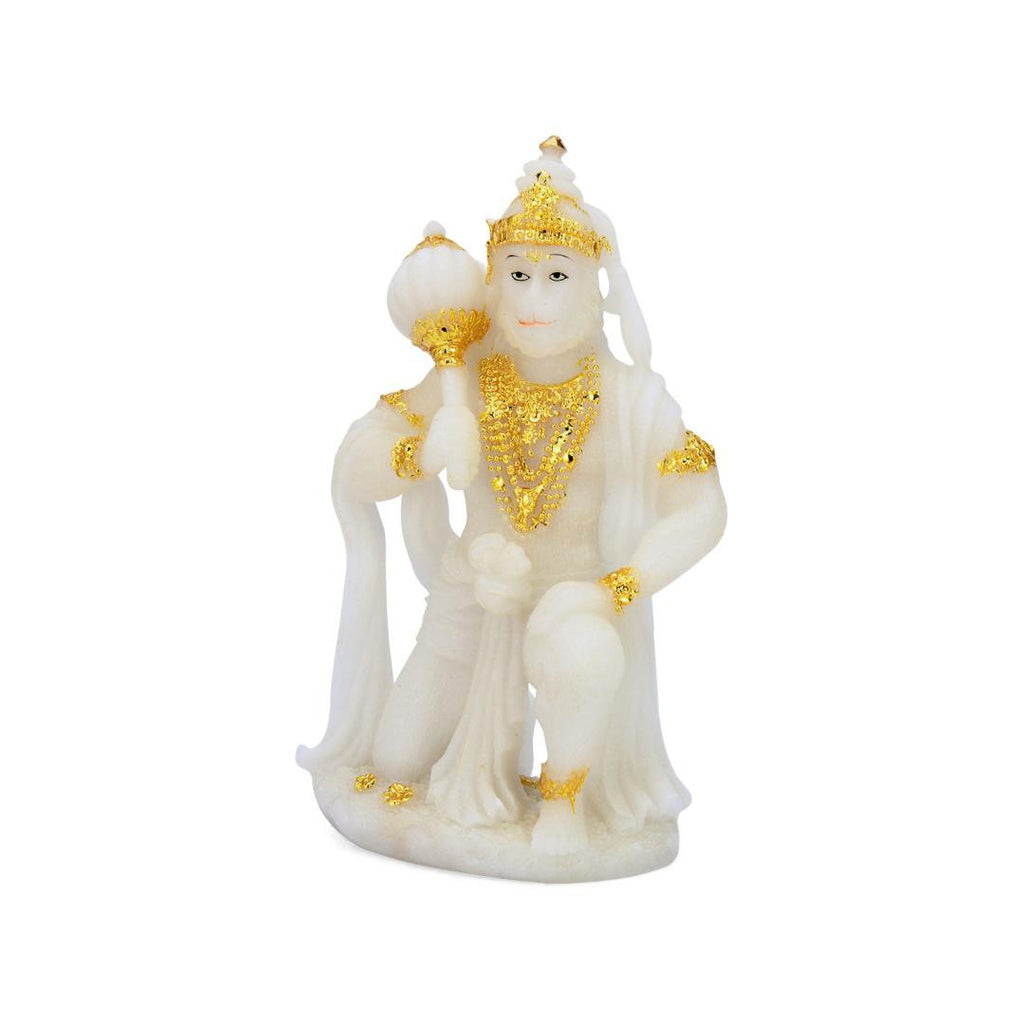 Hanuman Figurine Polyresin Showpiece (White & Gold)