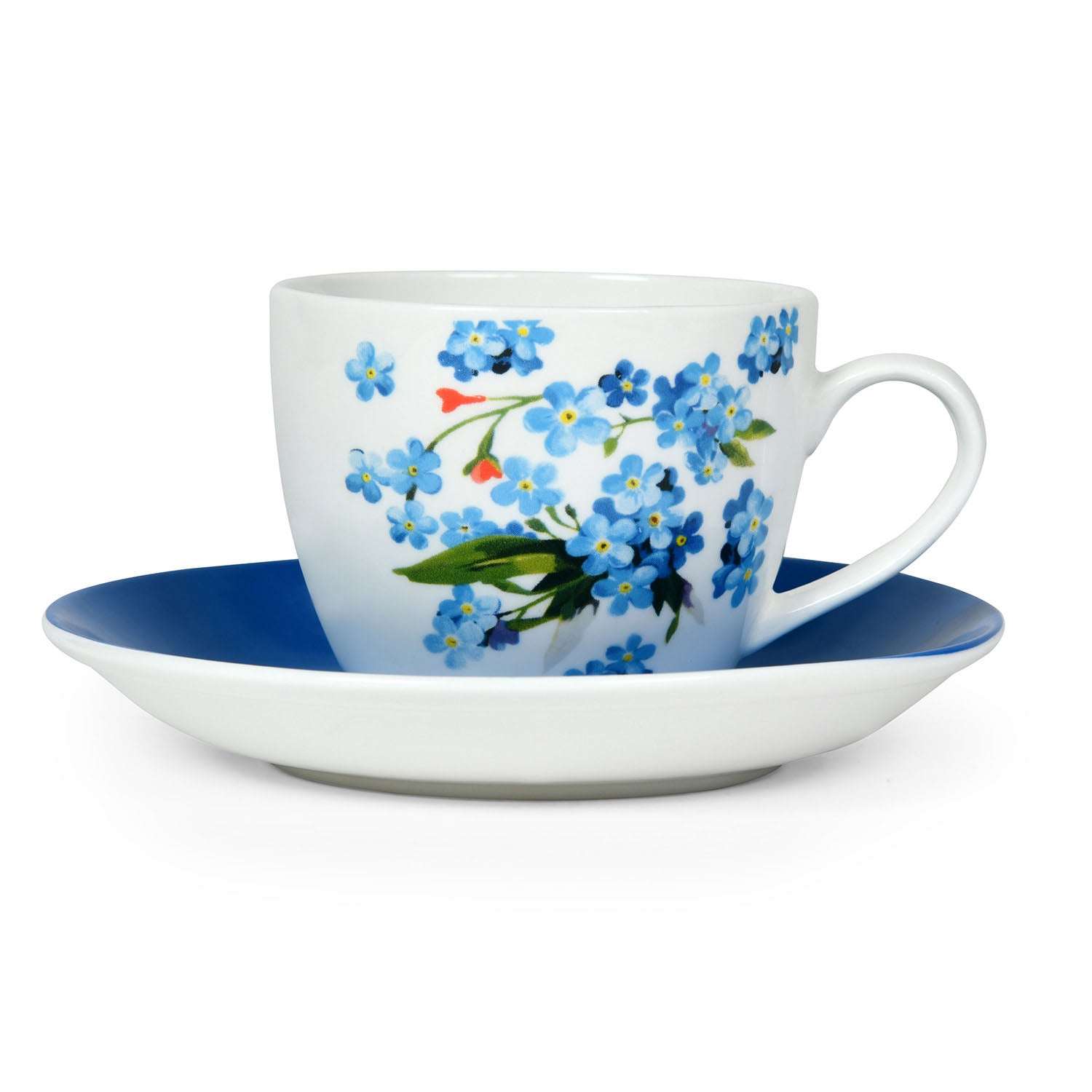 Clay Craft Ceramic 210 ml Cup & Saucer Set of 12 (Blue & White)