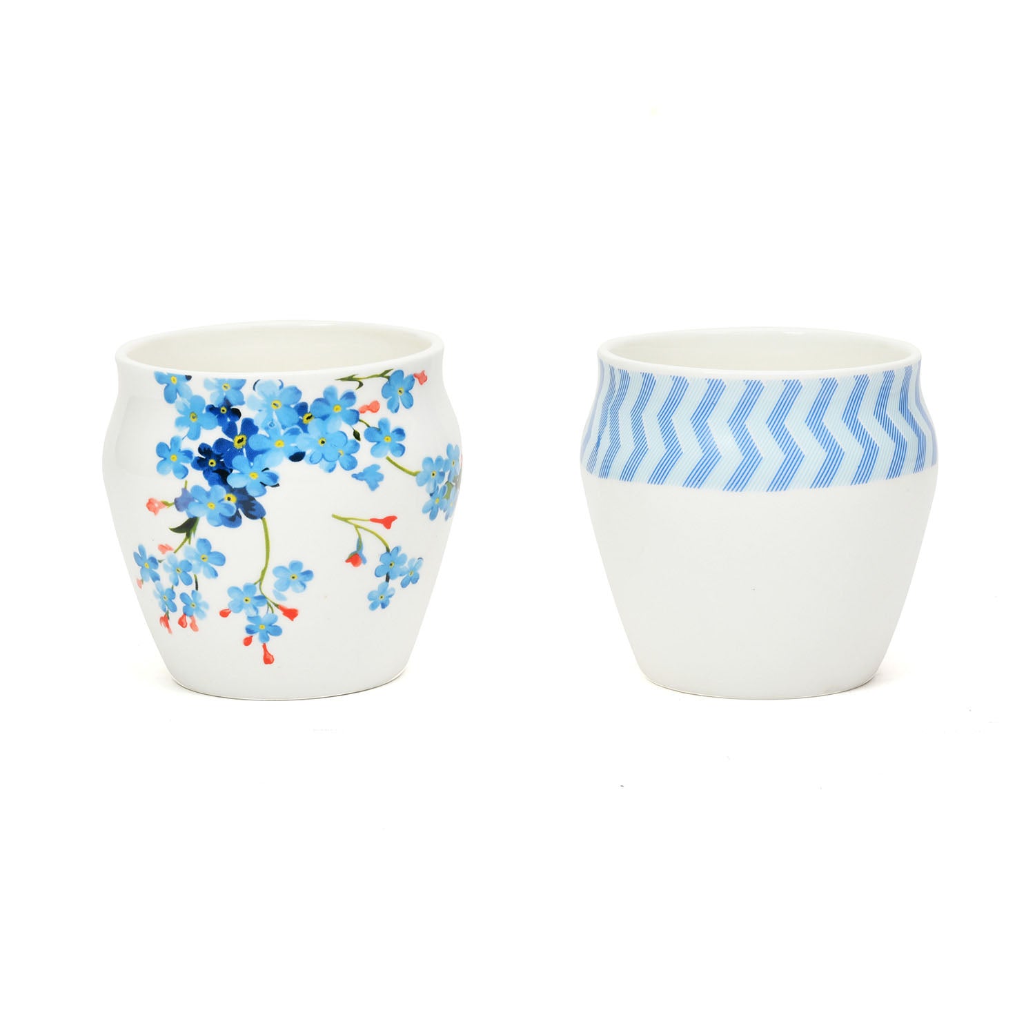 Clay Craft Ceramic 240 ml Floral Kullar Set of 4 (Blue & White)