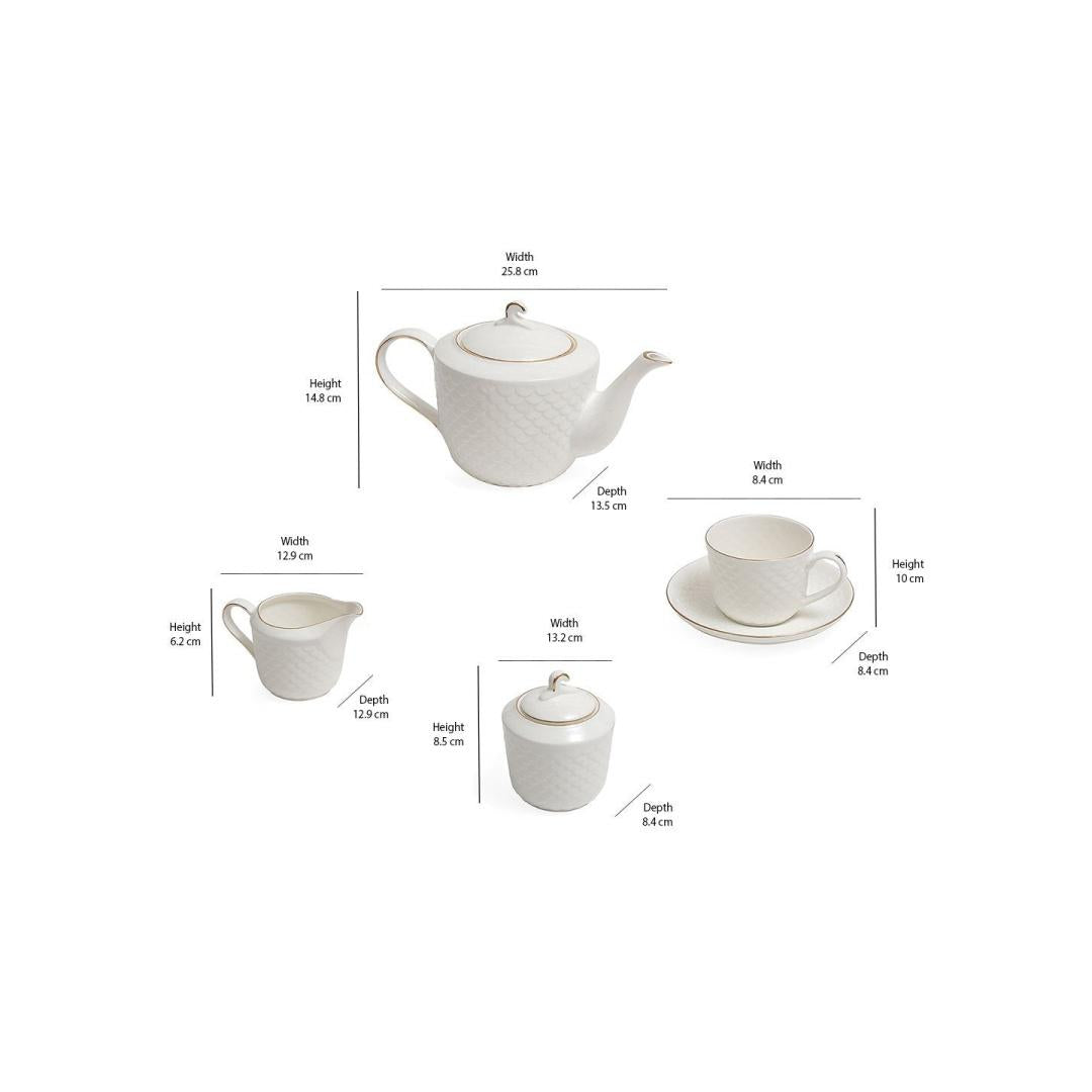 Gold Ripple Tea Set Of 15 Piece (White)