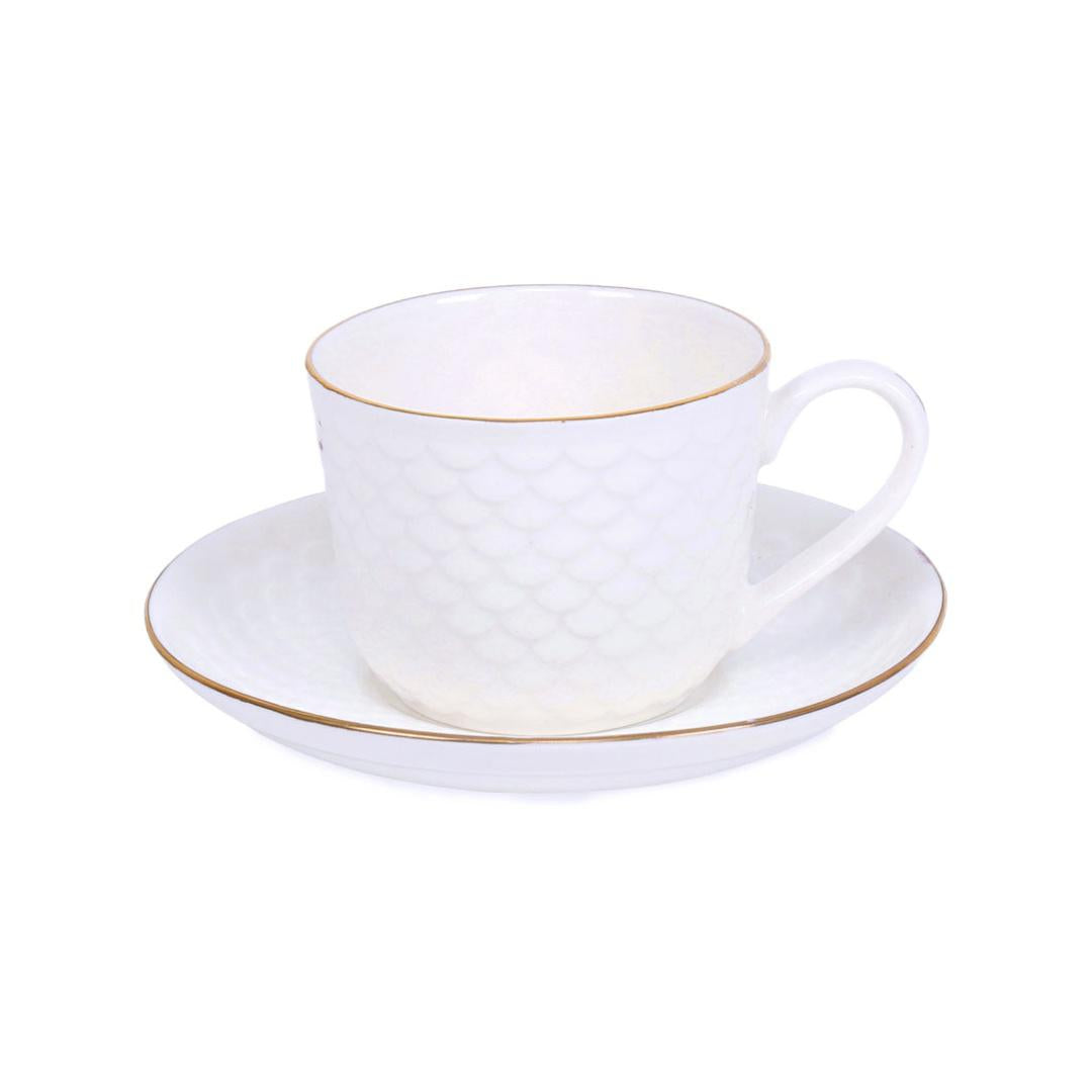 Gold Ripple Cup & Suacer Set Of 6 Piece 230Ml (White)