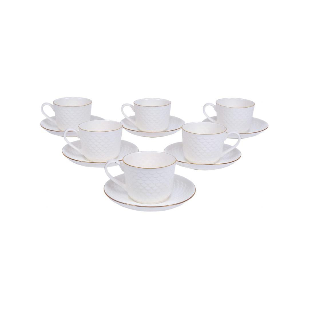 Gold Ripple Cup & Suacer Set Of 6 Piece 230Ml (White)