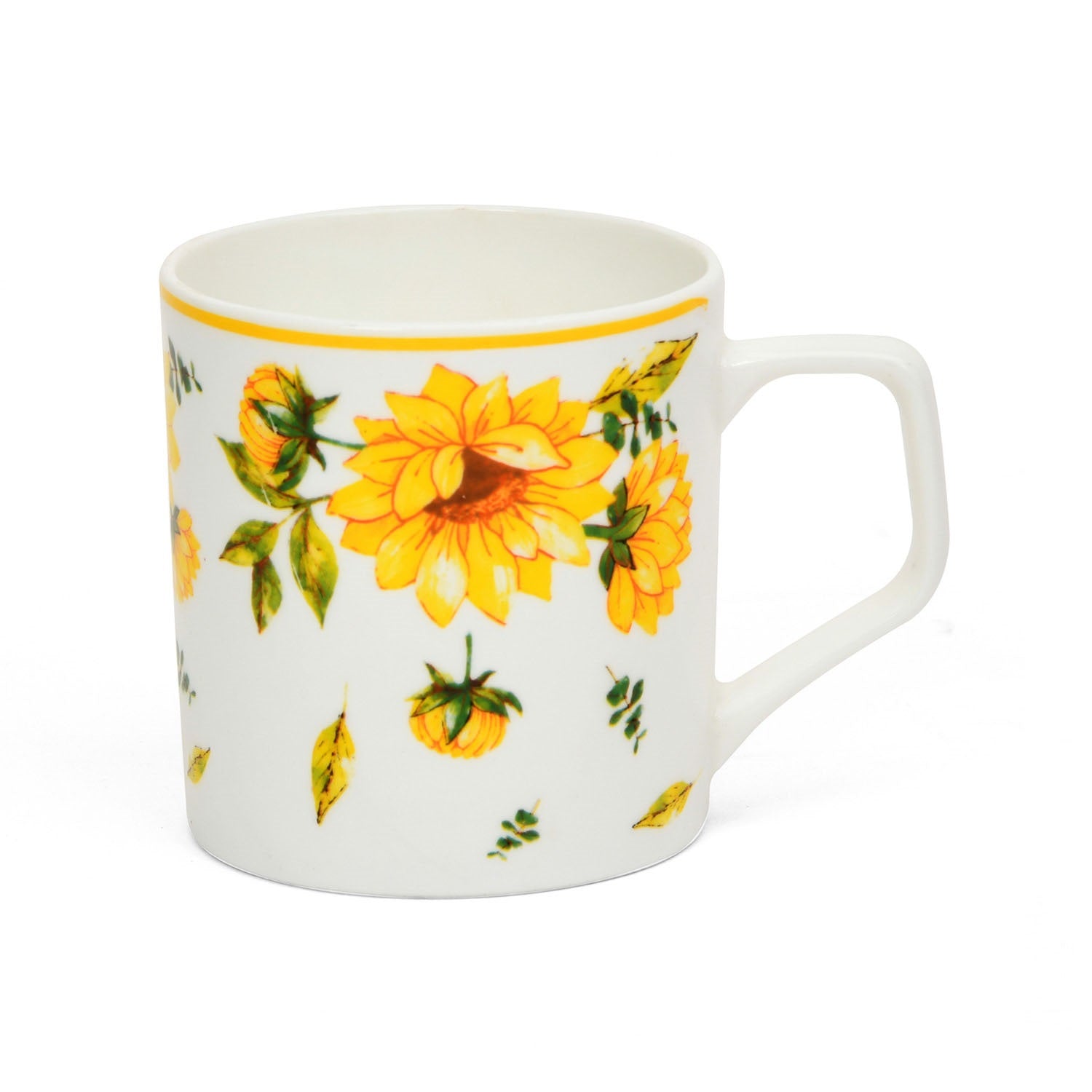 Clay Craft Ceramic 230 ml Coffee Mug Set of 6 (Yellow & White)