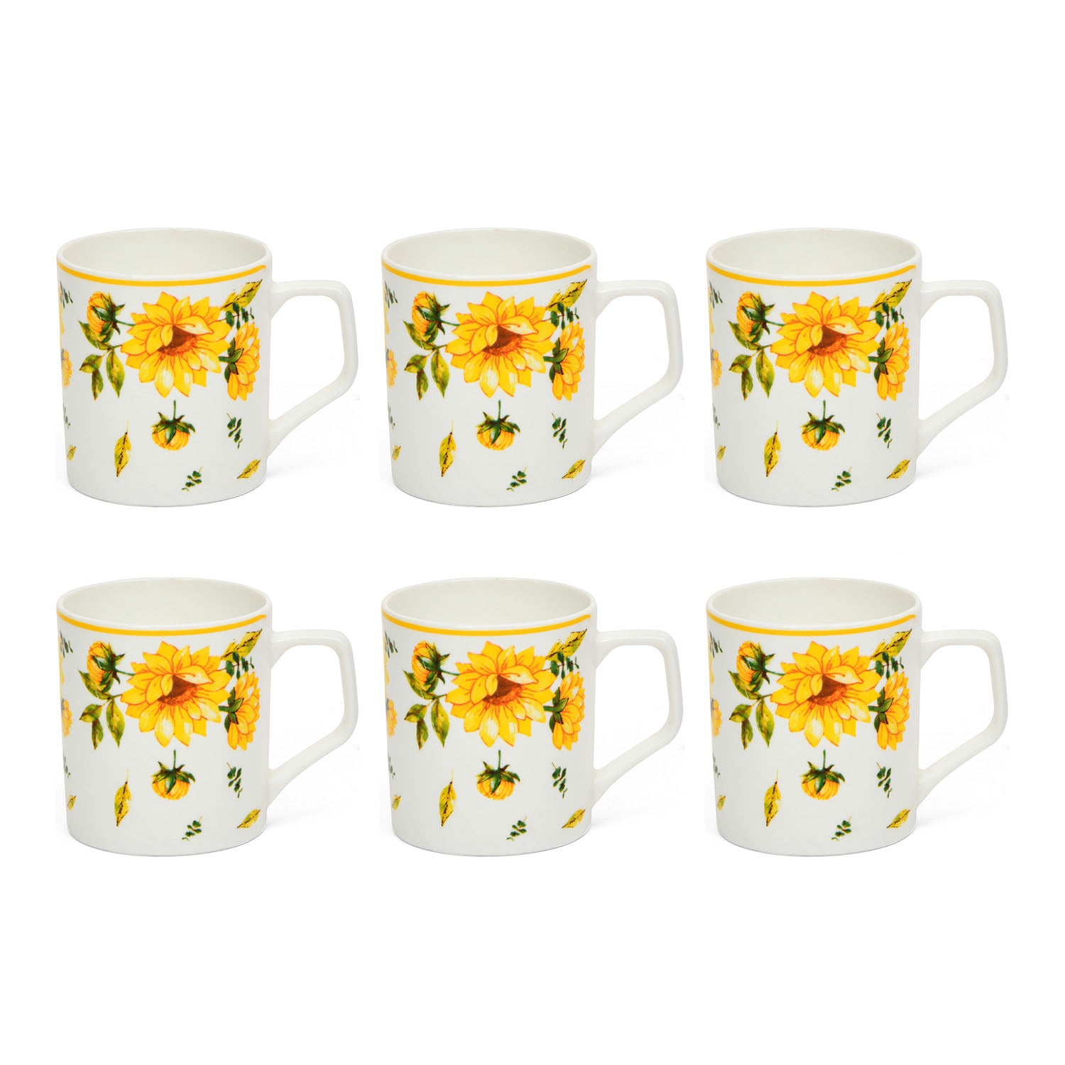 Clay Craft Ceramic 230 ml Coffee Mug Set of 6 (Yellow & White)