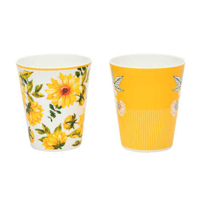 Clay Craft Ceramic 330 ml Milk Mug Set of 2 (Yellow & White)