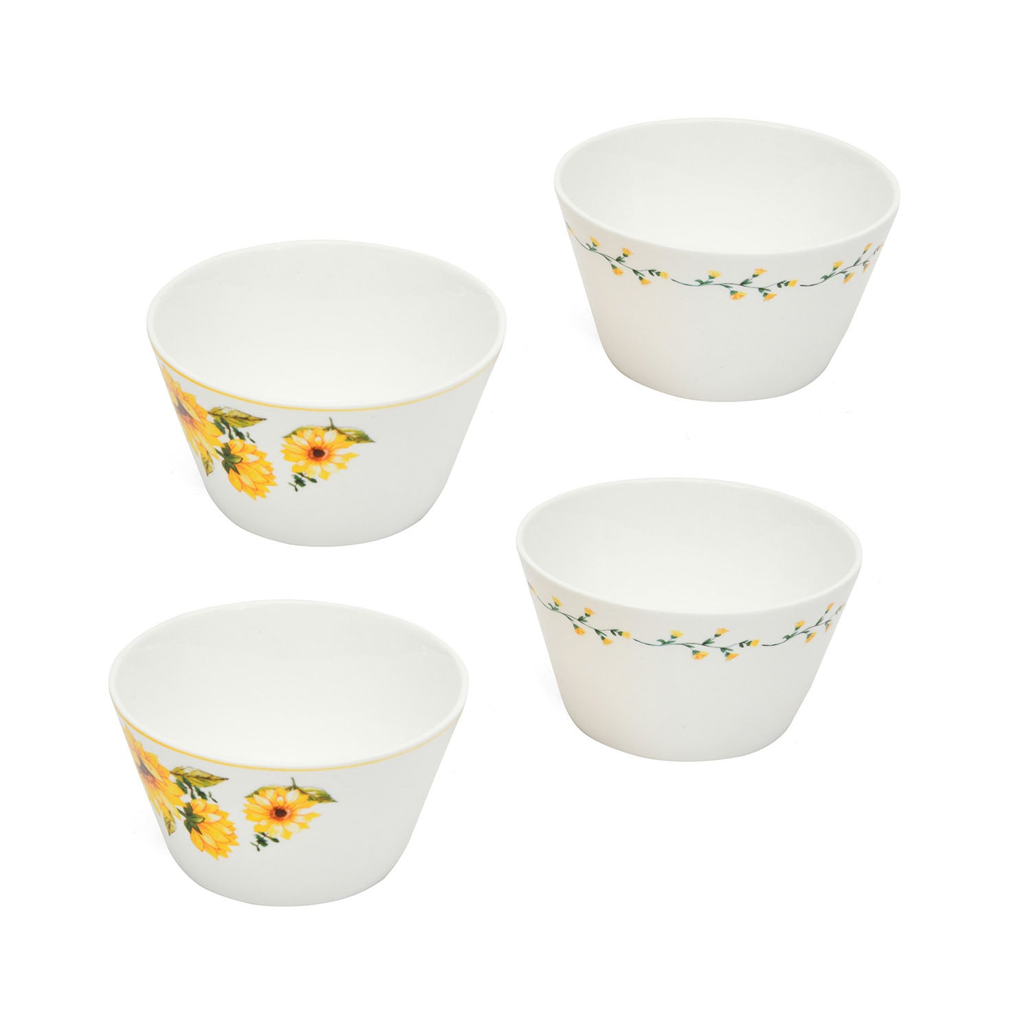 Clay Craft Ceramic 470 ml Bowls Set of 4 (Yellow & White)