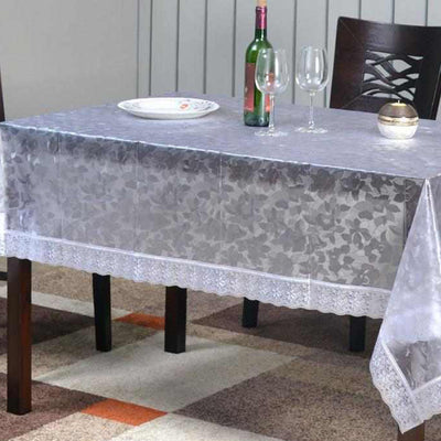 Marvel 54 inch x 78 inch 6 Seater Transparent Table Cover (Silver)