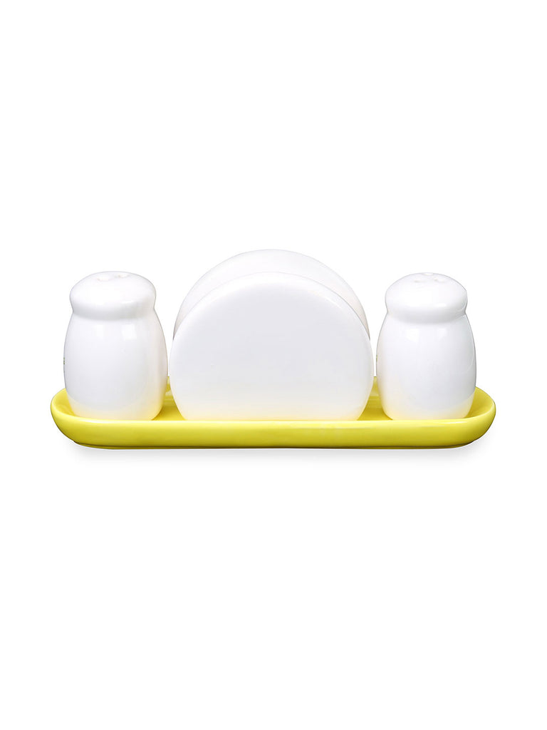 Salt & Pepper Napkin Holder With Tray (Yellow)