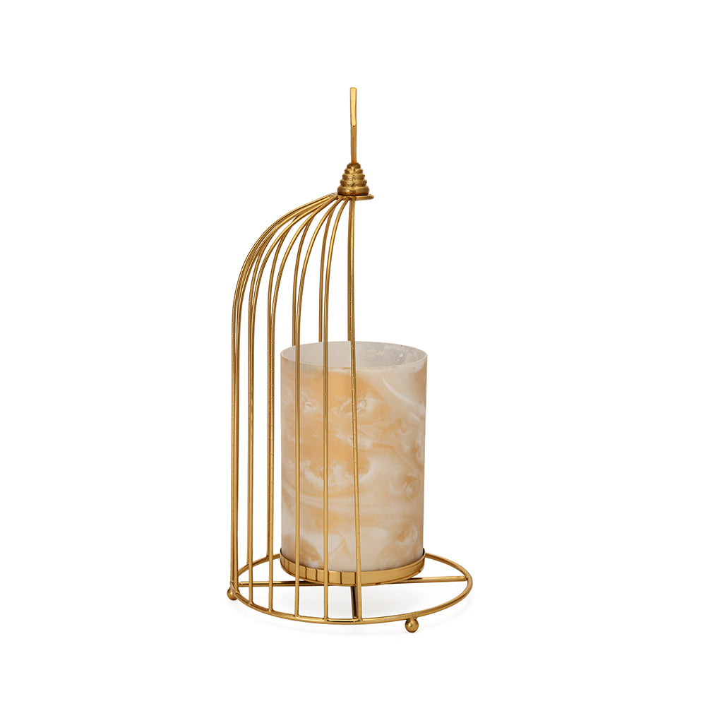 Hurricane Allure Glass & Metal Cage Candle Stand (Gold)