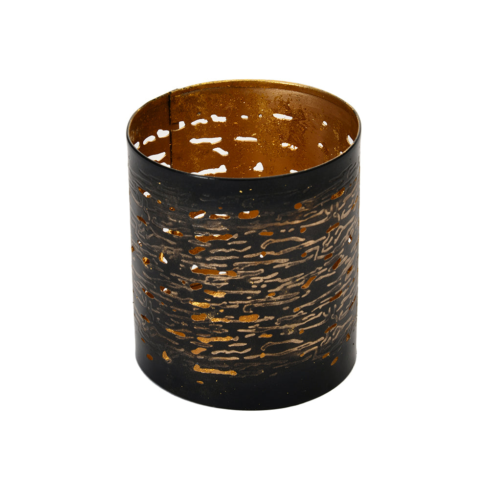 Hurricane Terete Metal Small Candle Stand (Gold & Black)