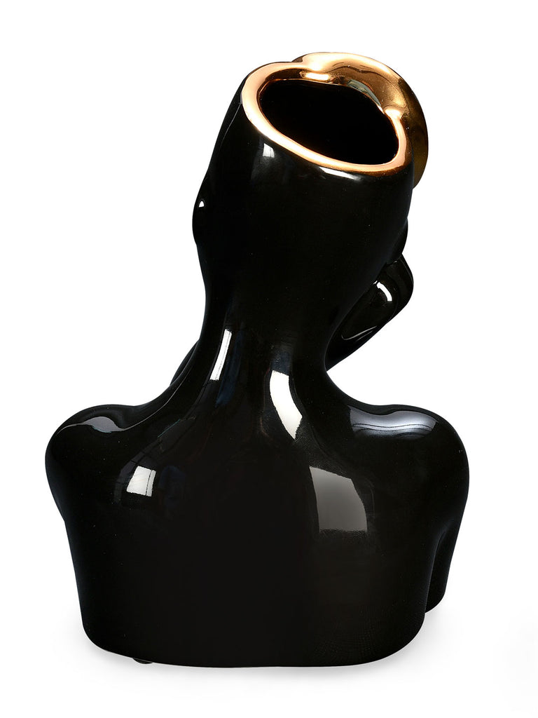 Flora Women Decorative Ceramic Vase (Black & Gold)