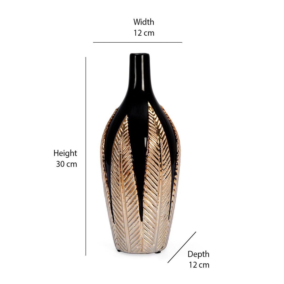 Abstract Strips Bottle Ceramic Vase (Black & Gold)