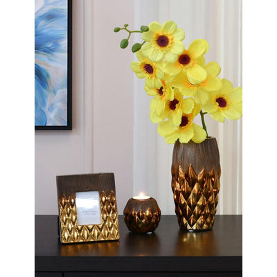 Vase Photo Frame Votive Combo (Brown & Gold)