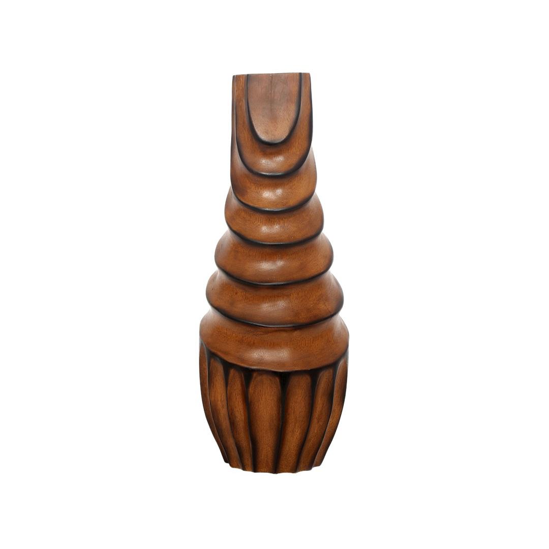 Imprint Decorative Wooden Bottle Vase (Dark Brown)