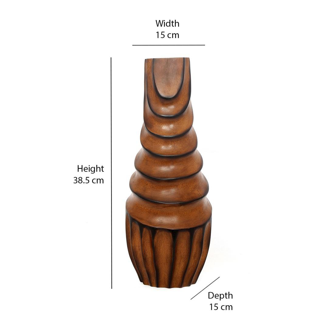 Imprint Decorative Wooden Bottle Vase (Dark Brown)