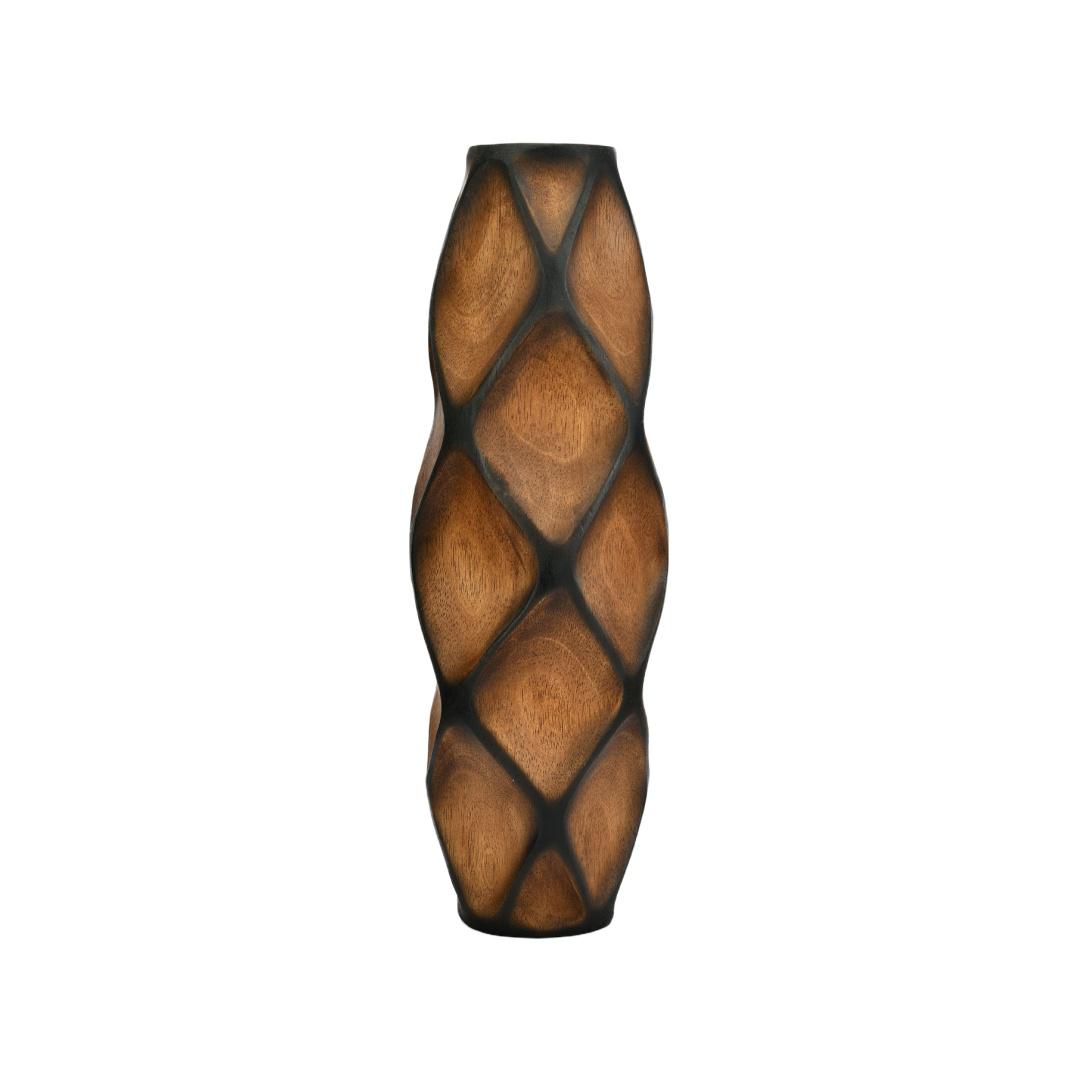 Diamond Oval Wooden Vase (Brown)