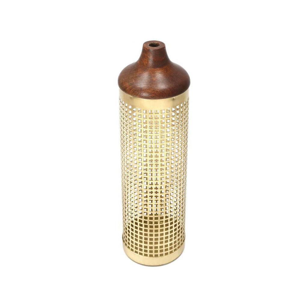 Lower Jali Cutwork Metal & Wooden Vase (Gold)