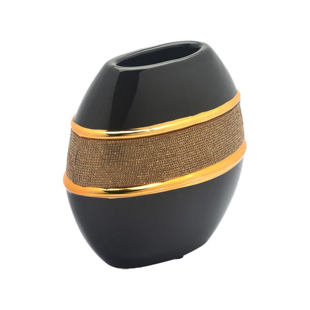 Decorative Jewel Round Ceramic Vase (Black & Gold)