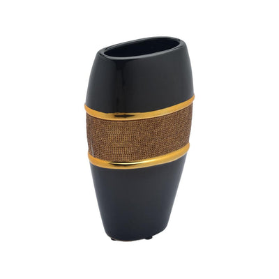 Jewel Open Mouth Ceramic Vase (Black & Gold)