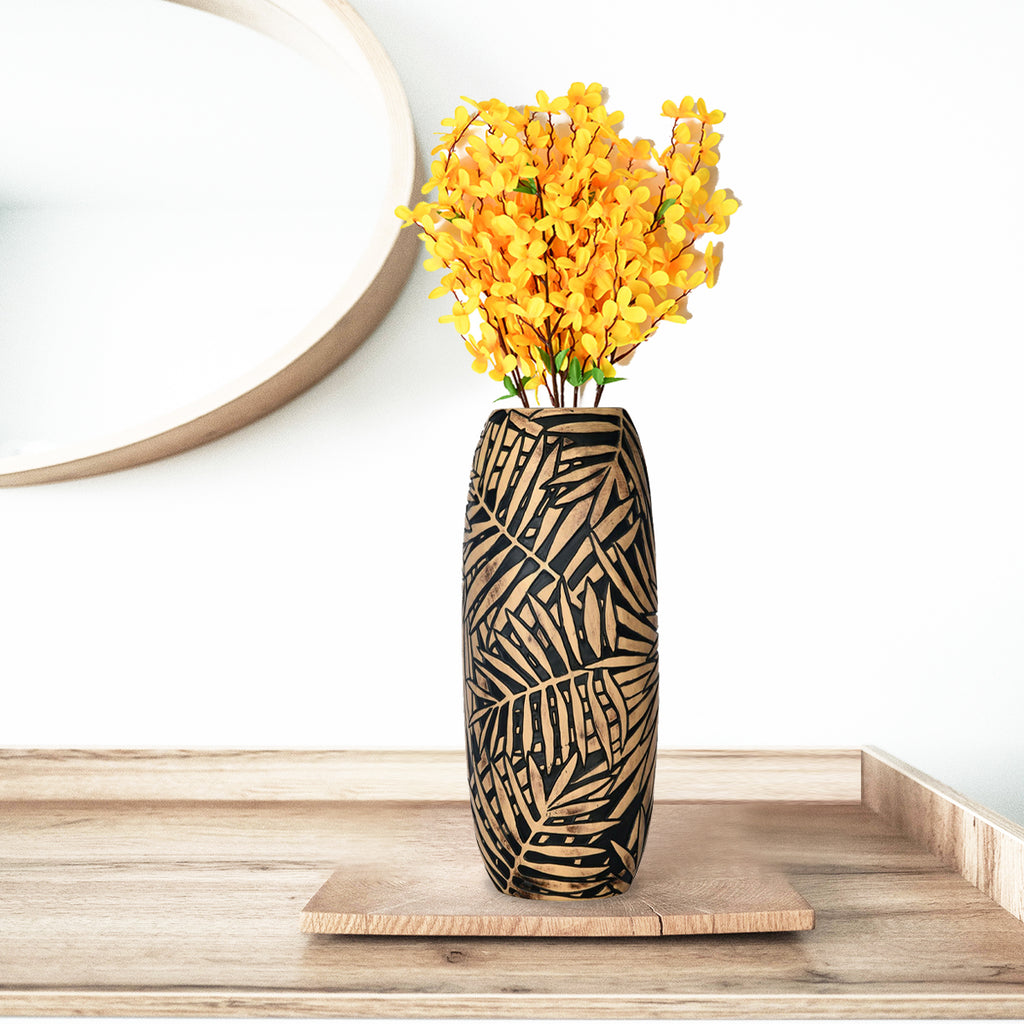 Foliage Tumbler Polyresin Vase (Beige)