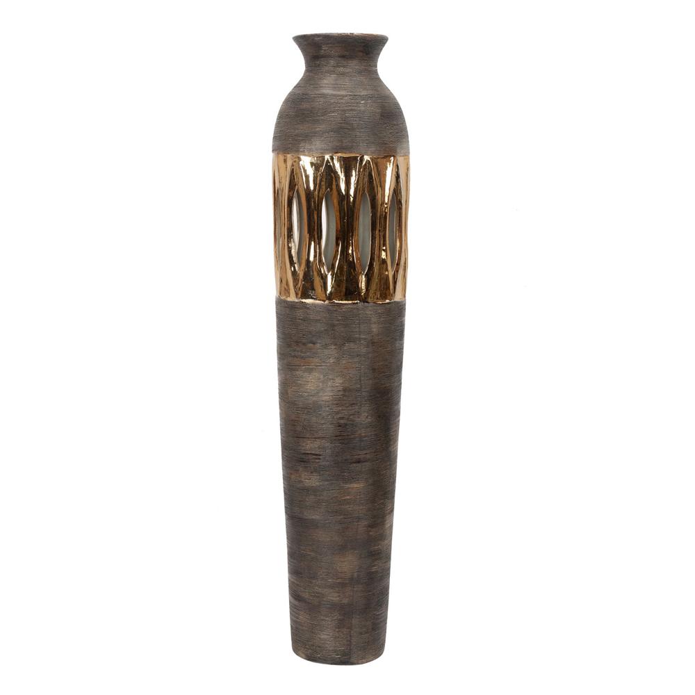 Magna Bottom Cutwork Vase ( Brown & Gold)