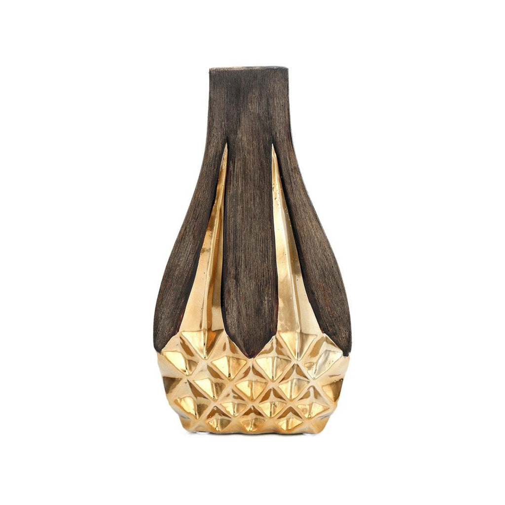Rhombus Curvy Decorative Table Vase (Brown & Gold)
