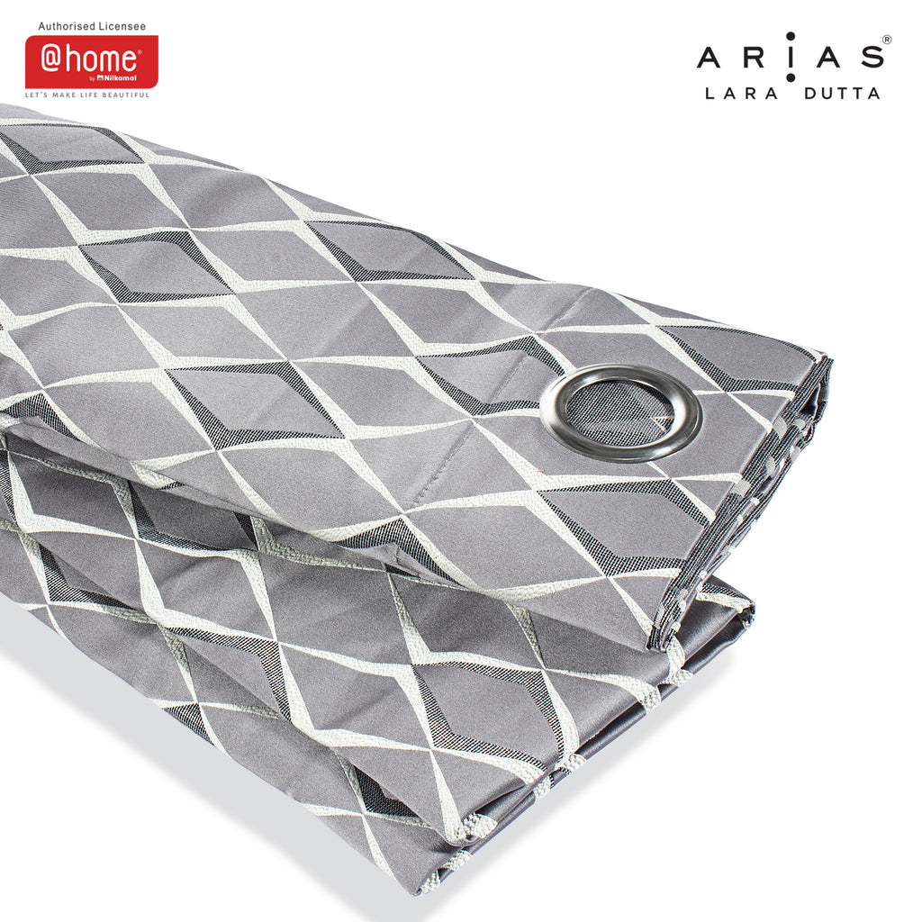 Arias Luxuria Jacquard Geometric 5 Ft Polyester Window Curtain Set of 2 (Grey)
