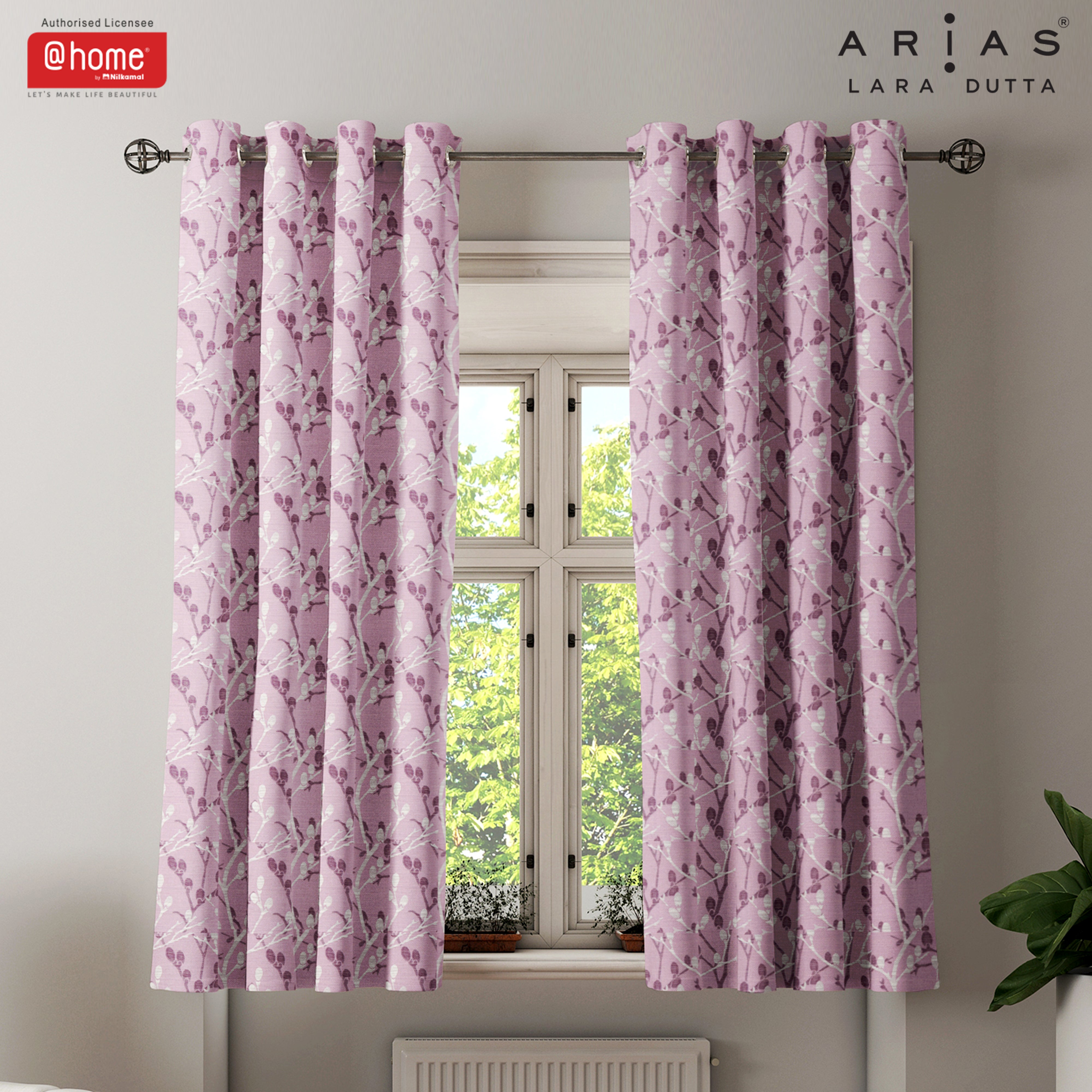 Arias Luxuria Jacquard Floral 5 Ft Polyester Window Curtain Set of 2 (Onion)
