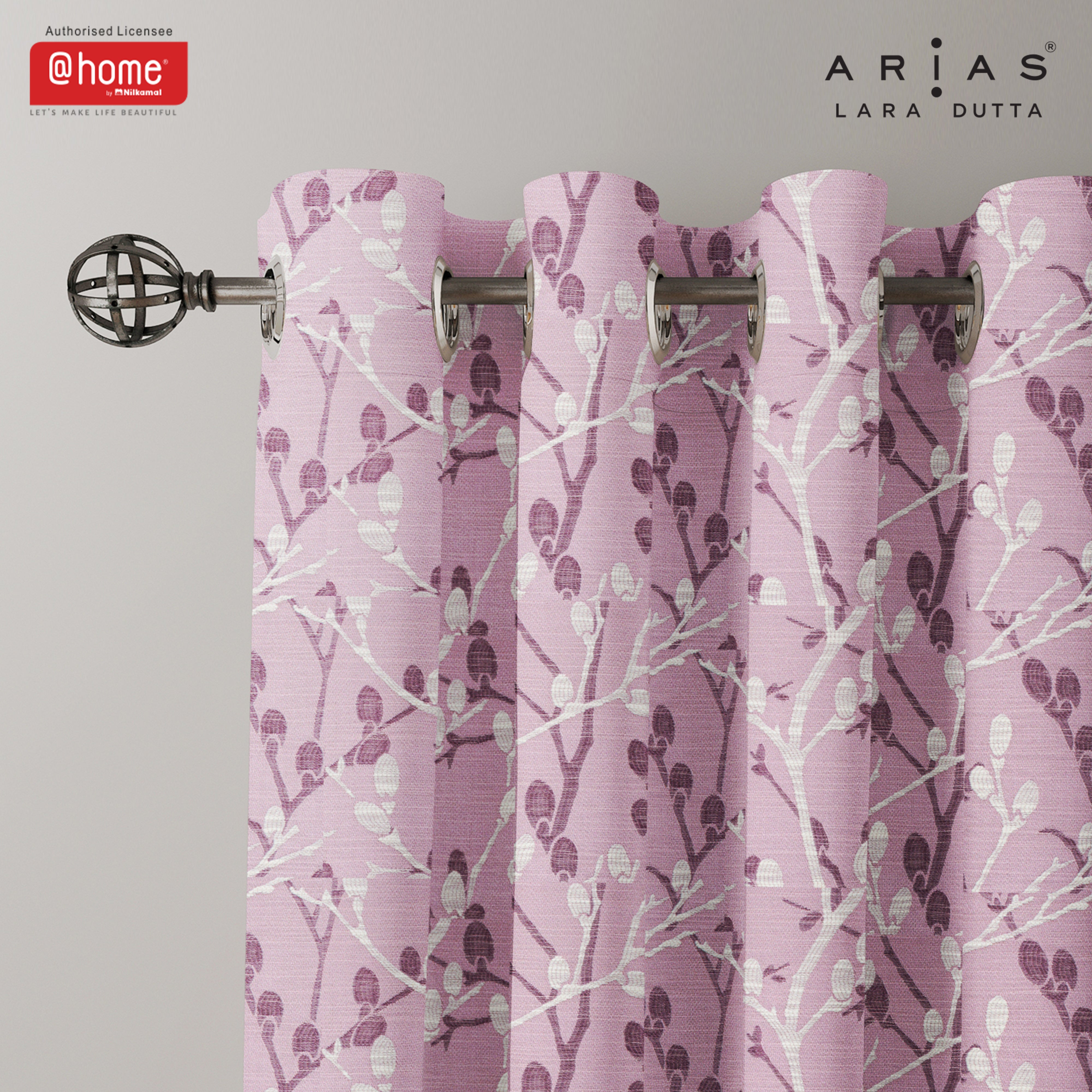Arias Luxuria Jacquard Floral 5 Ft Polyester Window Curtain Set of 2 (Onion)