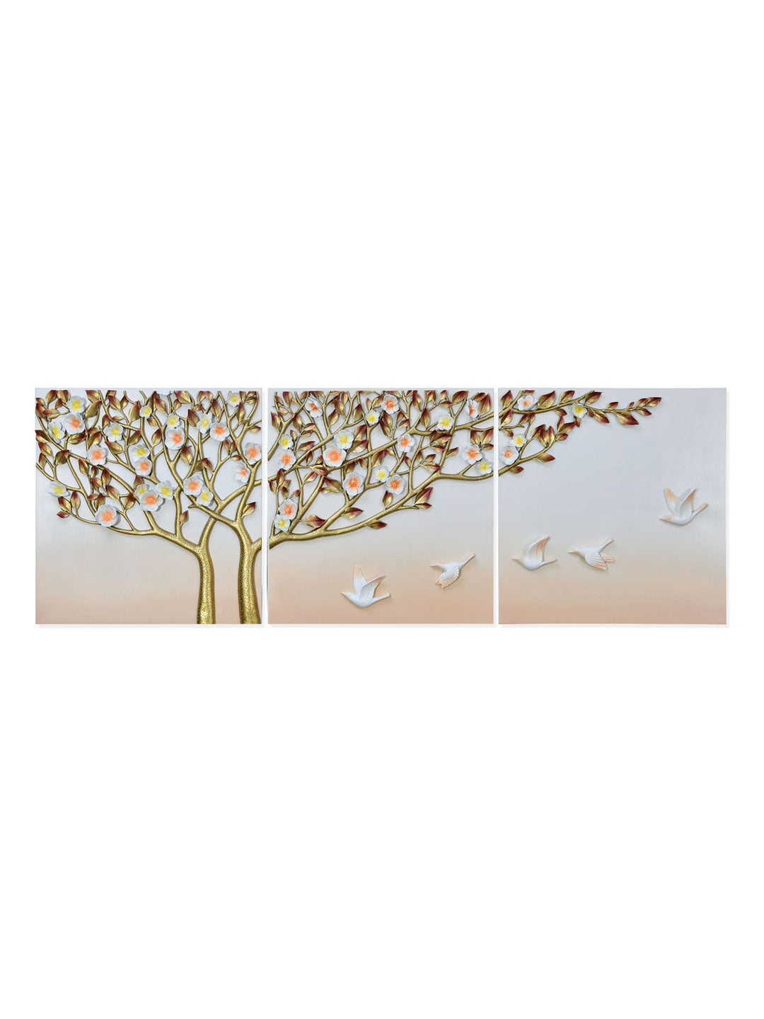 3 Pc Tree Flower Wall Decor (Gold & Brown)