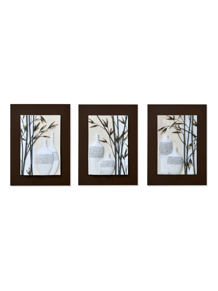 3 Pc Bamboo Vases Wall Decor Brown