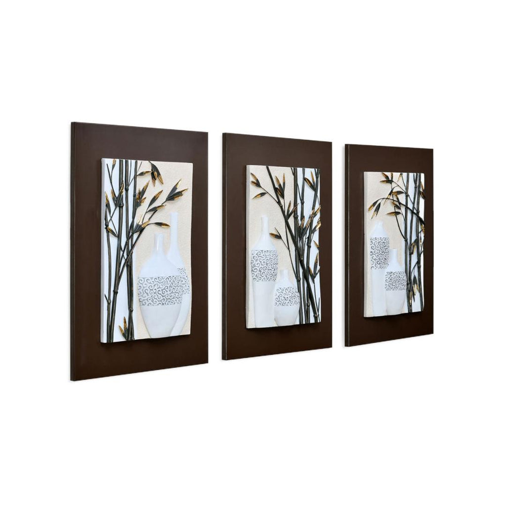 3 Pc Bamboo Vases Wall Decor Brown