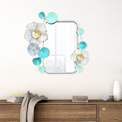 Flora Rectangular Decorative Metal Frame Mirror (Sea Green & Gold)