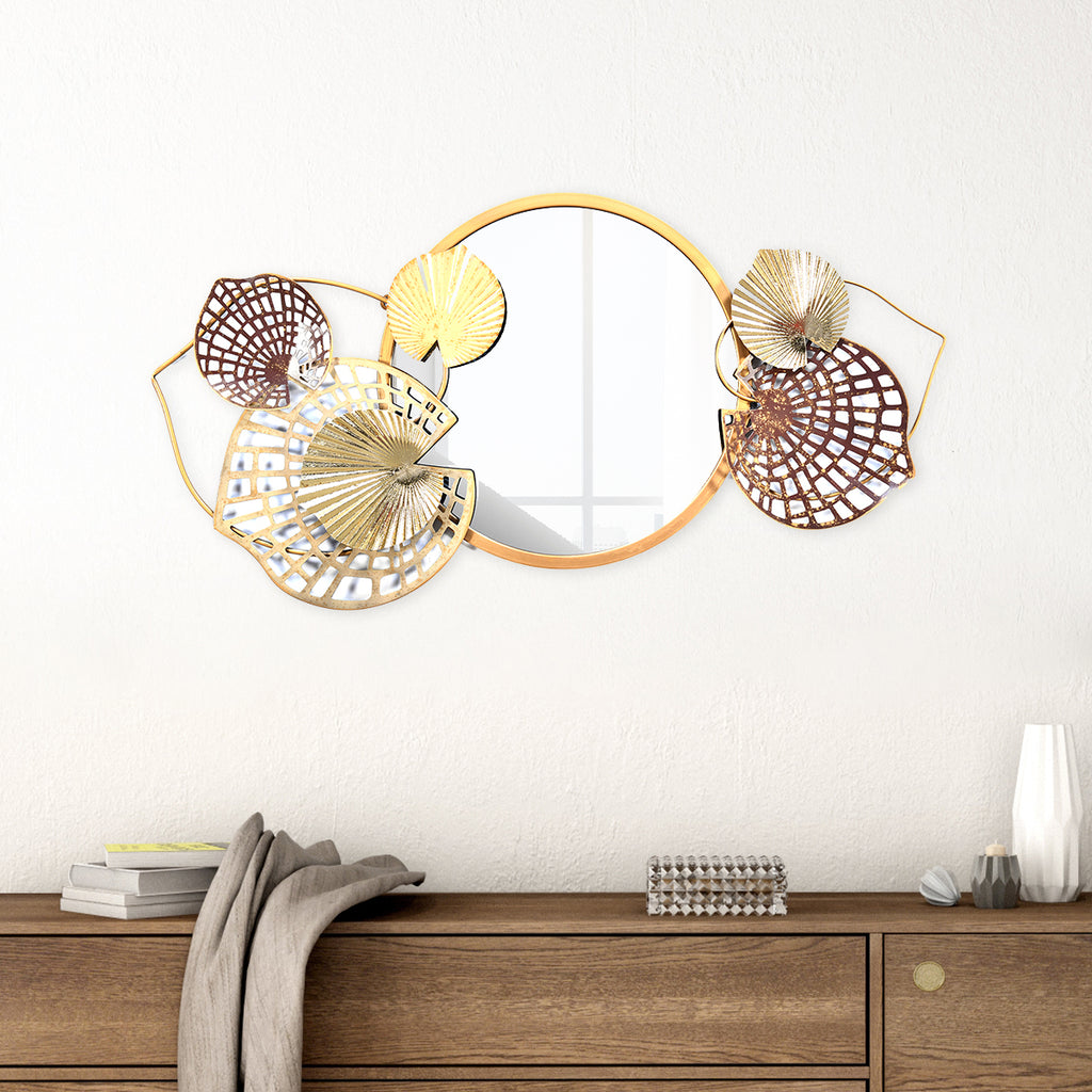 Reflexo Round Decorative Metal Frame Mirror (Brown & Gold)