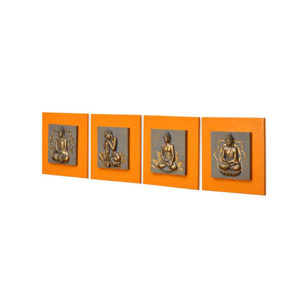 Buddha Poses Wall Decor 4 Pieces (Mustard)