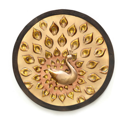 Wooden Peocock Wall Decor (Brown & Gold)