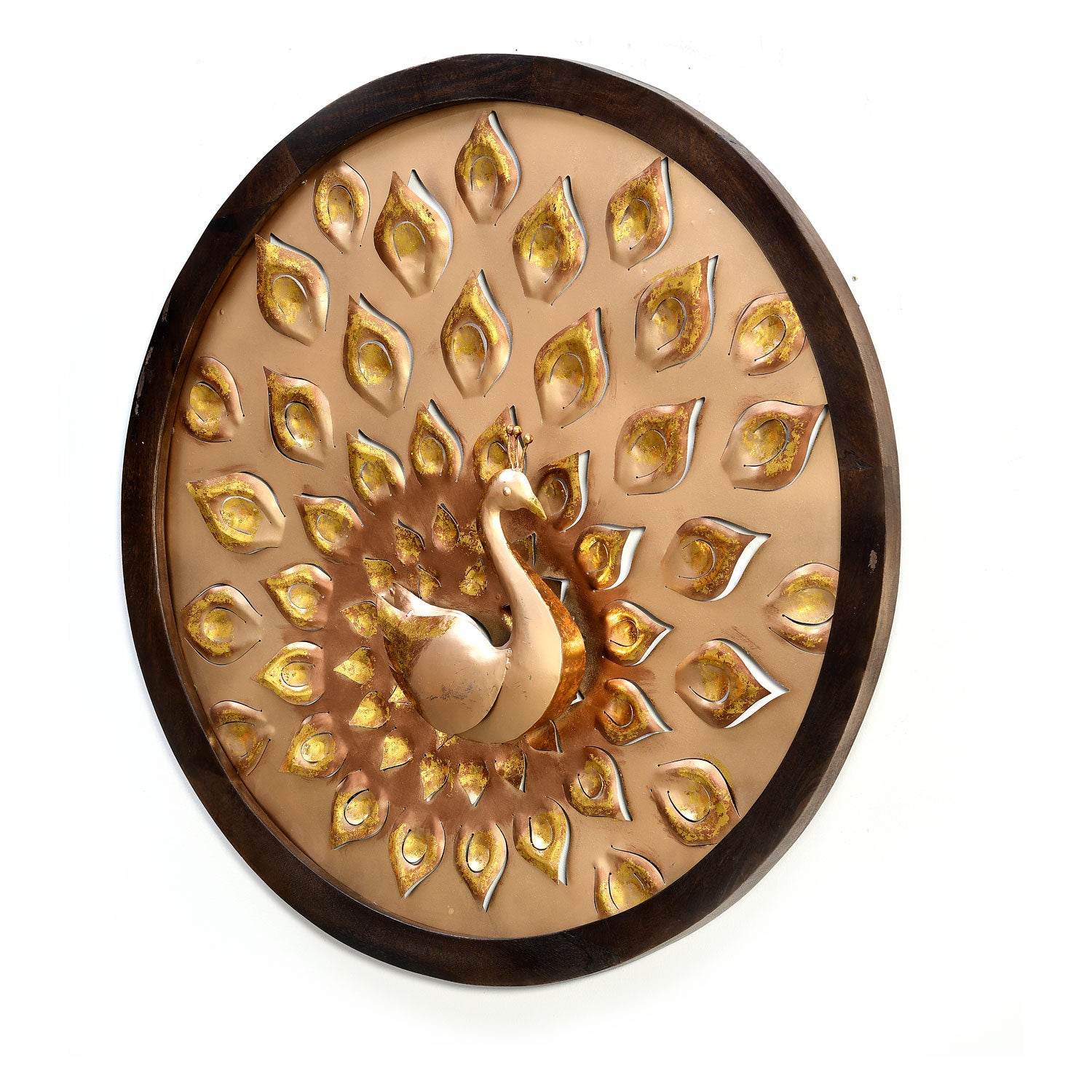 Wooden Peocock Wall Decor Brown & Gold