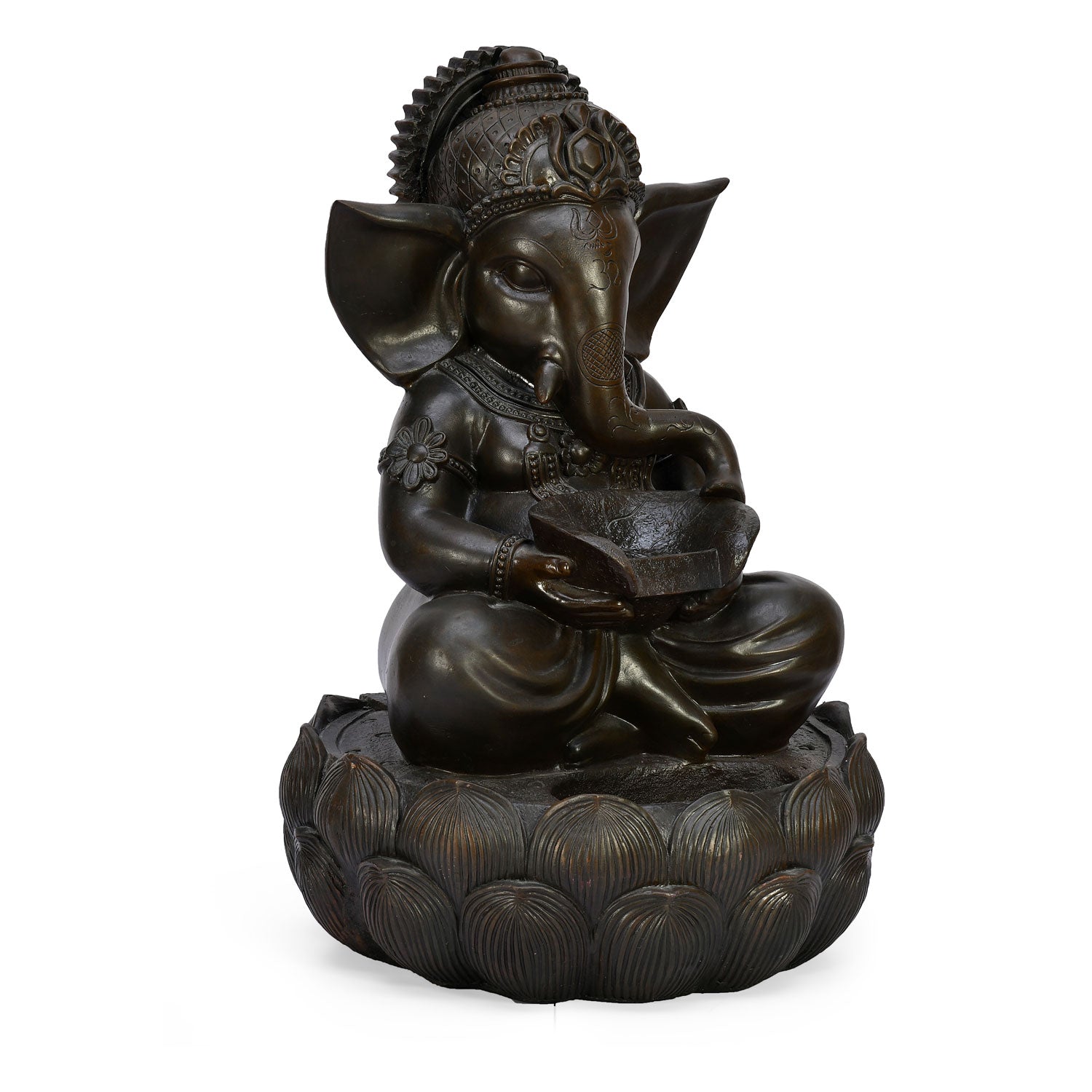 Ganesha On Lotus Water Fountain Brown