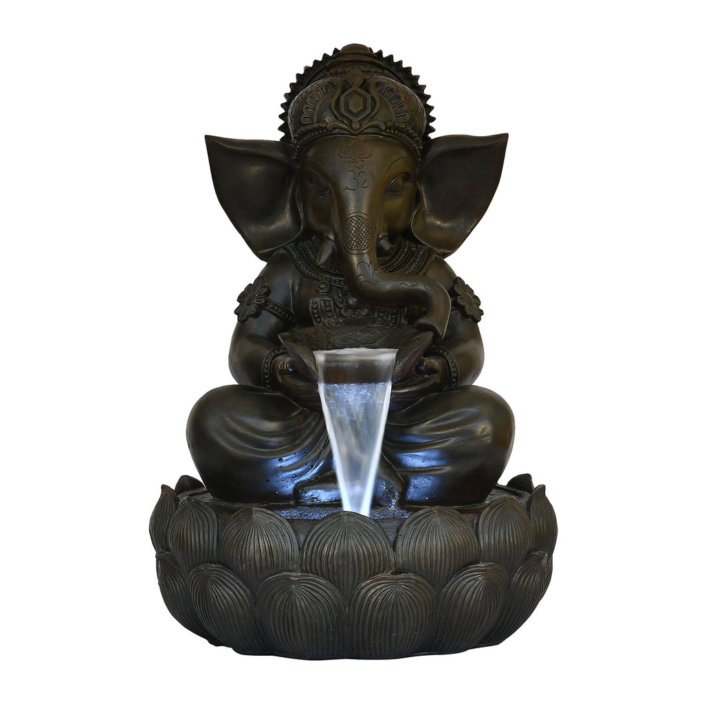 Ganesha On Lotus Water Fountain Brown