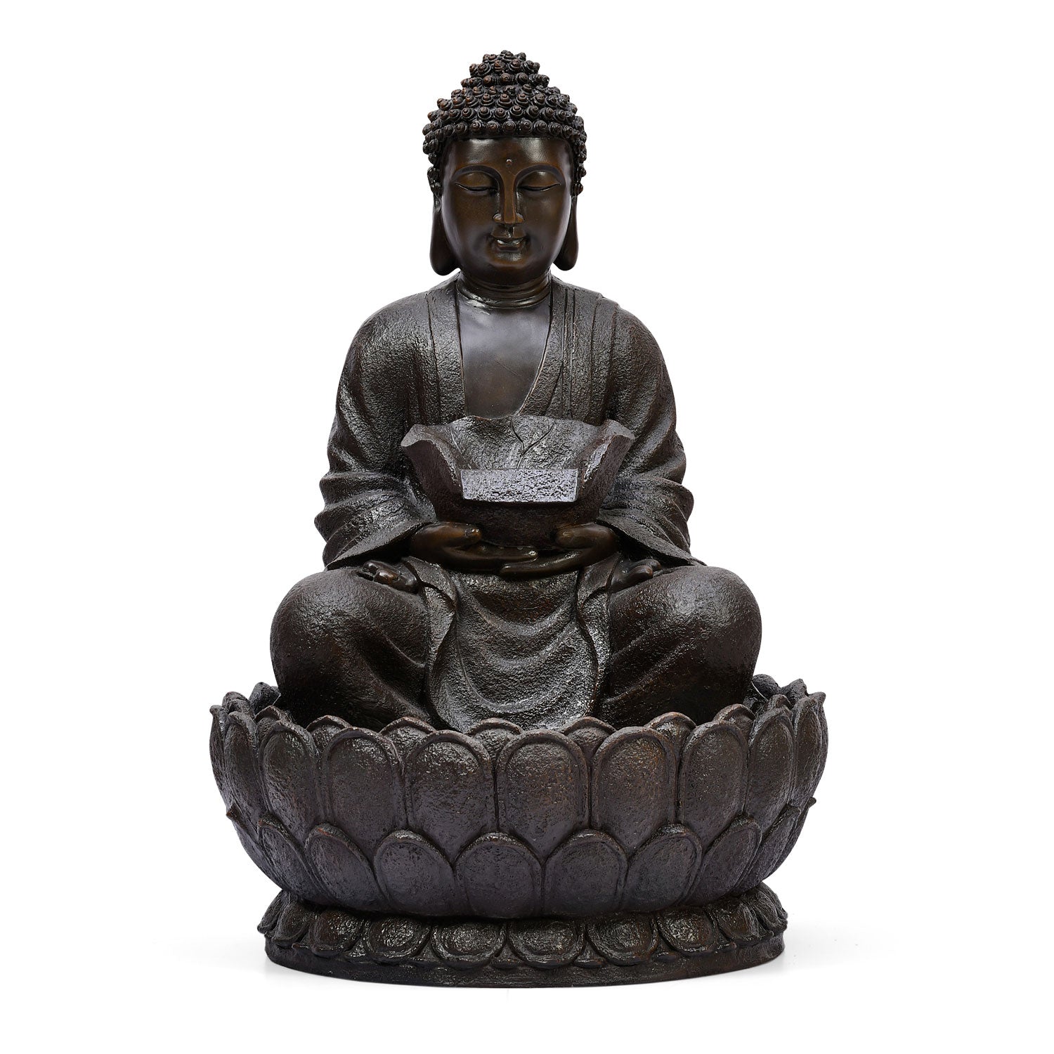 Buddha On Lotus Water Fountain Brown