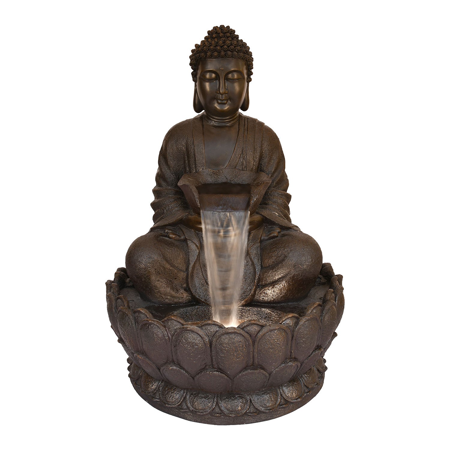 Buddha On Lotus Water Fountain Brown