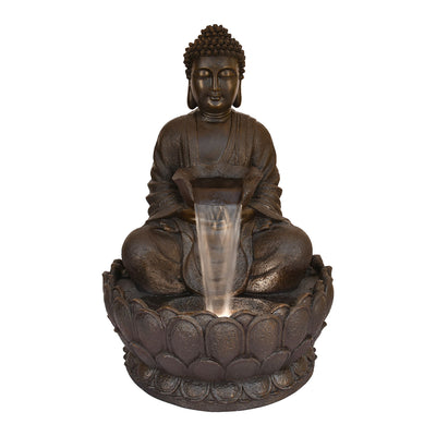 Buddha On Lotus Water Fountain (Brown)
