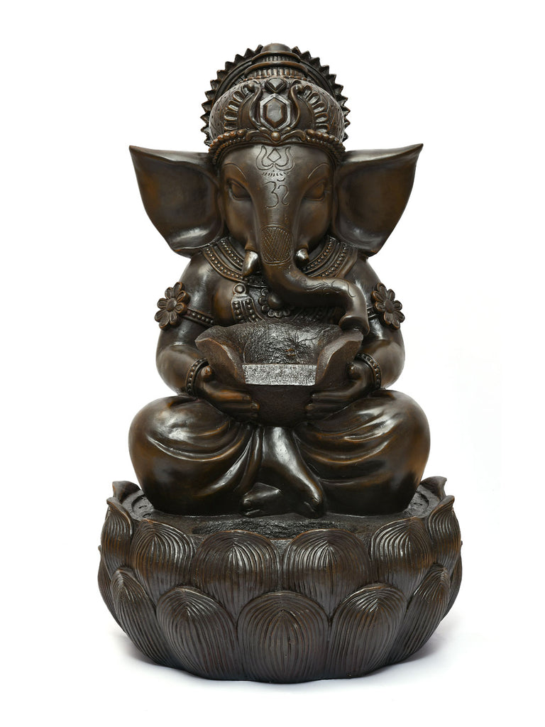 Maha Ganesha On Lotus Water Fountain (Brown)